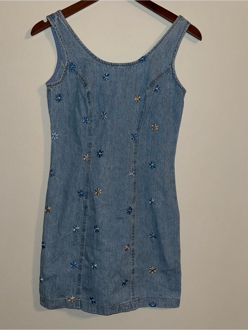 Vintage 90s No Boundaries Embroidered Floral Denim Mini Dress